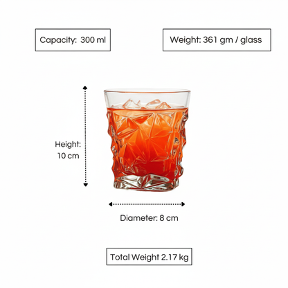 Celestial Astra Premium Whiskey glasses with a textured design, holding 300 ml for stylish sipping