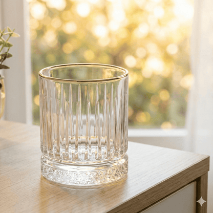 Celestial Aurelia Premium Whiskey glasses with elegant ribbed design, perfect for whiskey enthusiasts