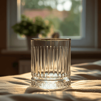 Celestial Aurelia Premium Whiskey glasses with a classic ribbed design, perfect for elegant sipping