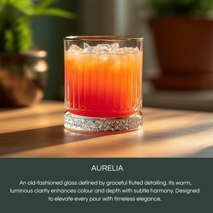 Celestial Aurelia Premium Whiskey glasses with elegant fluted design for a refined drinking experience