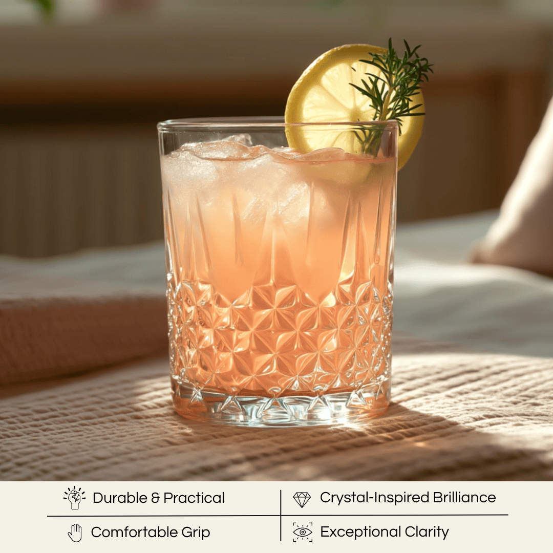 Celestial Horizon Premium Whiskey glasses featuring crystal-inspired brilliance and a comfortable grip