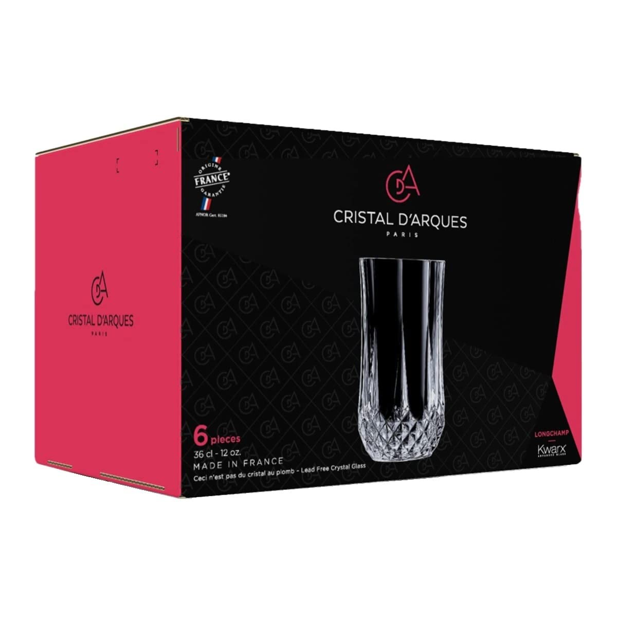 Cristal D'Arques Longchamp Highball Glass 360ml set of 6 in elegant packaging for stylish drinking