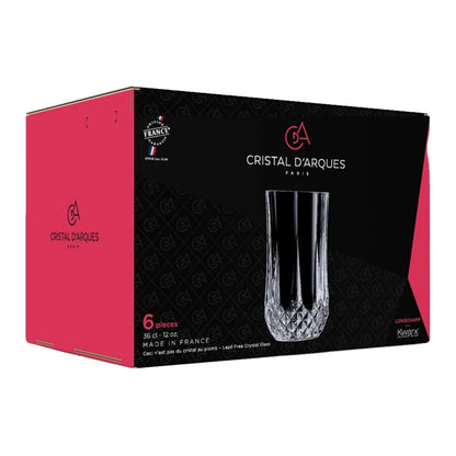 Cristal D'Arques Longchamp Highball Glass 360ml set of 6 in elegant packaging for stylish drinking