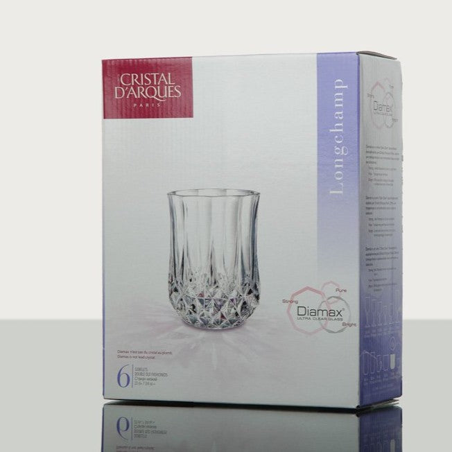 Cristal D'Arques Longchamp old fashioned 320ml glass set in elegant packaging for stylish serving