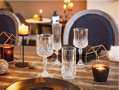Cristal D'Arques Longchamp Series elegant cocktail glasses on a beautifully set dining table