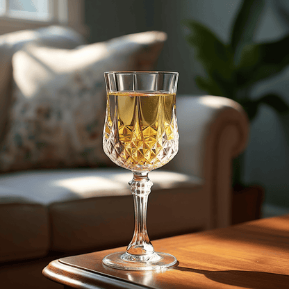 Cristal D'Arques Longchamp Wine Glass 170ml with Elegant Cut Design and Golden Liquid Inside