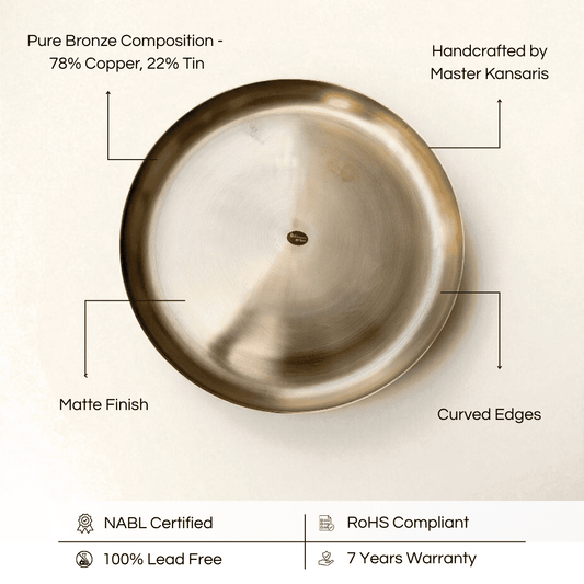 Curve Kansa Thali made of pure bronze with a matte finish and handcrafted curved edges