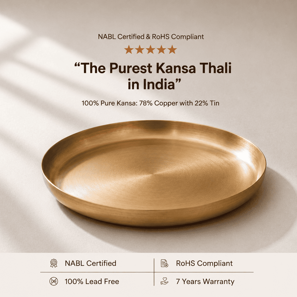 Curve Kansa Thali, Small, Bronze Matte Finish, 9.5 inch, 24 cm
