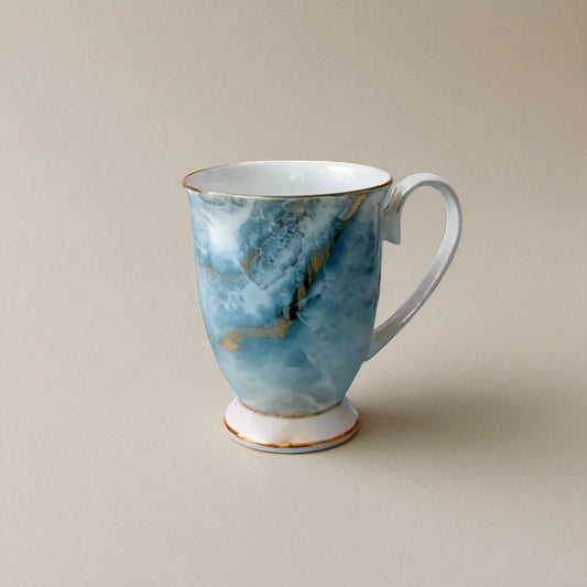English Garden Milk Mug Autumn Tides with blue and gold marble design and elegant curved handle