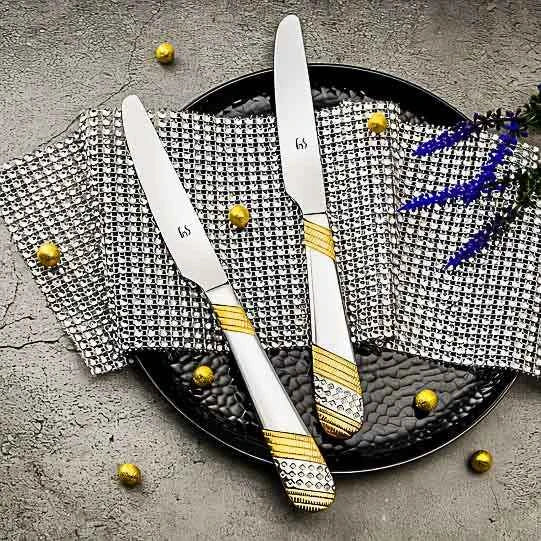 FnS Imperio 2 pcs Dinner Knife, 24 Carat Gold Plated