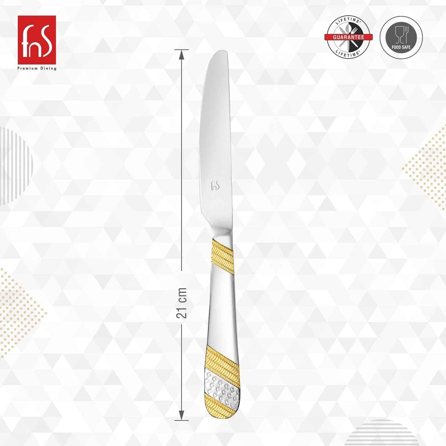 FnS Imperio 2 pcs Dinner Knife, 24 Carat Gold Plated