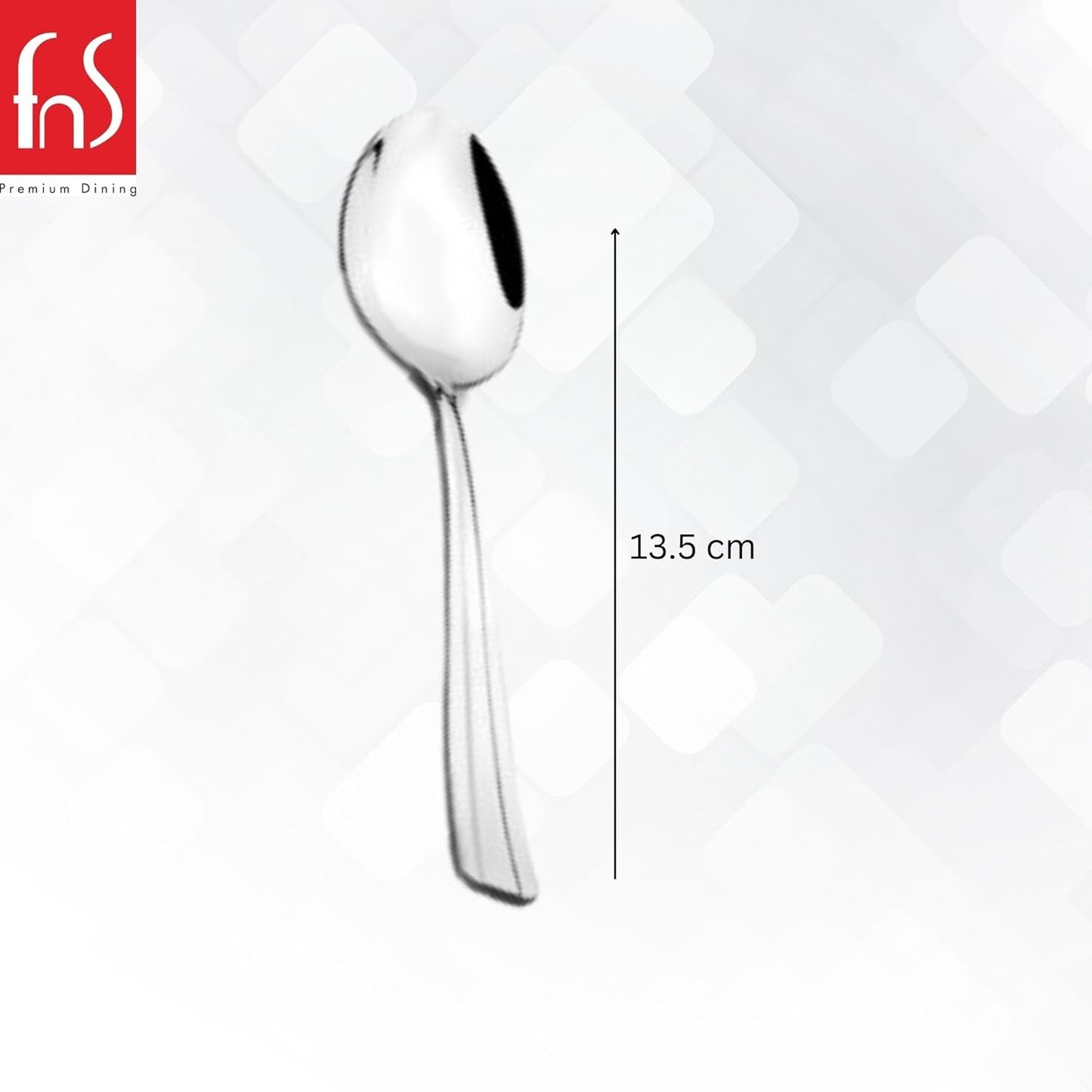 FNS Venice Tea Spoon 6 pcs with a sleek design, measuring 13.5 cm, perfect for dining and serving.