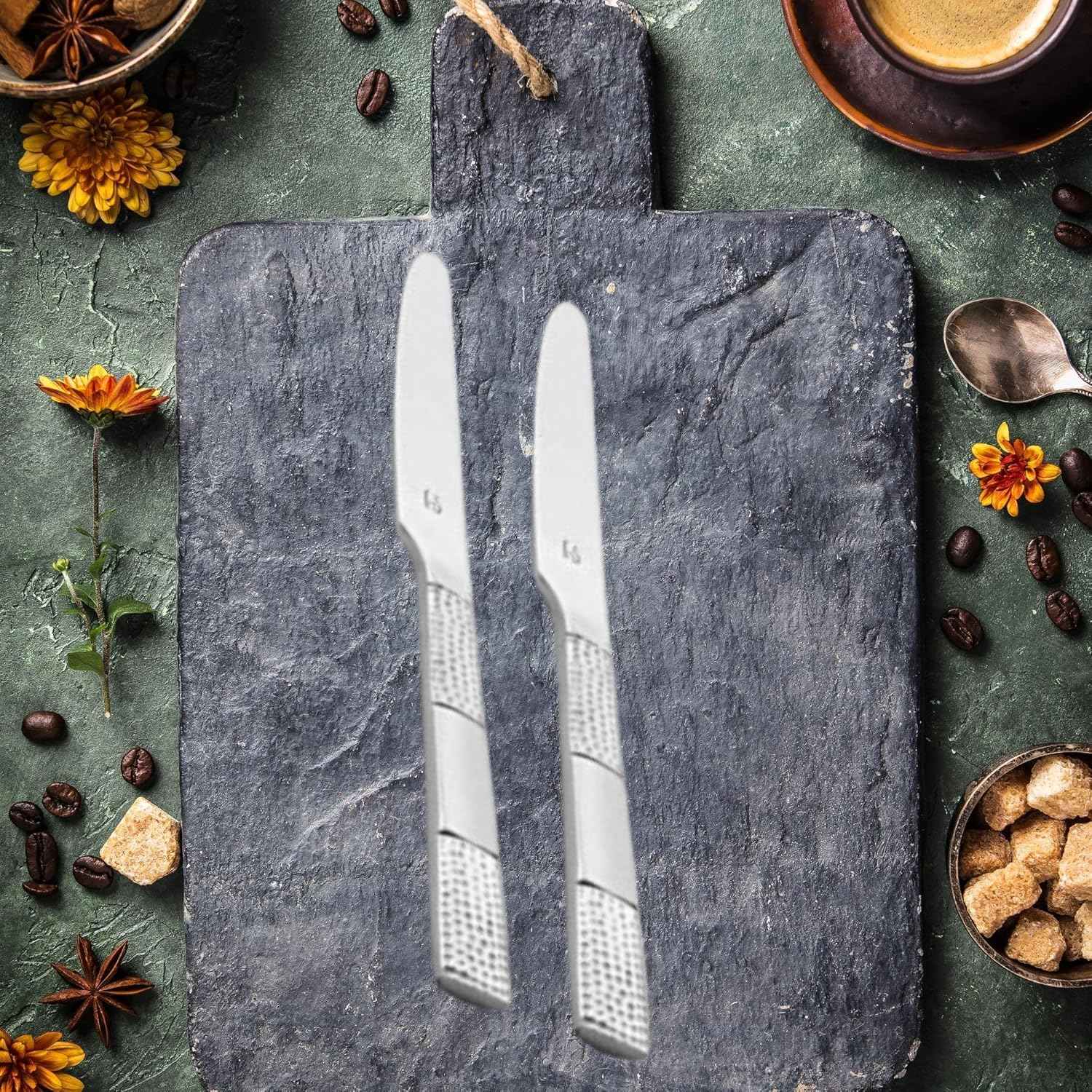 FnS Zest 2 Pcs Stainless Steel Dinner Knife Set, Hammered Finish
