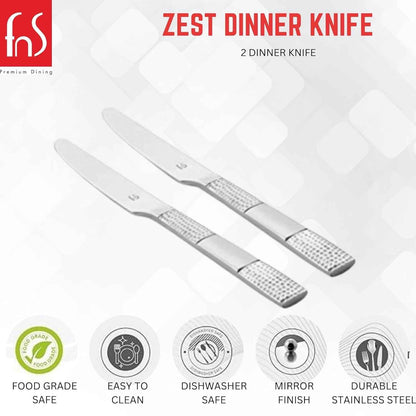 FnS Zest 2 Pcs Stainless Steel Dinner Knife Set, Hammered Finish