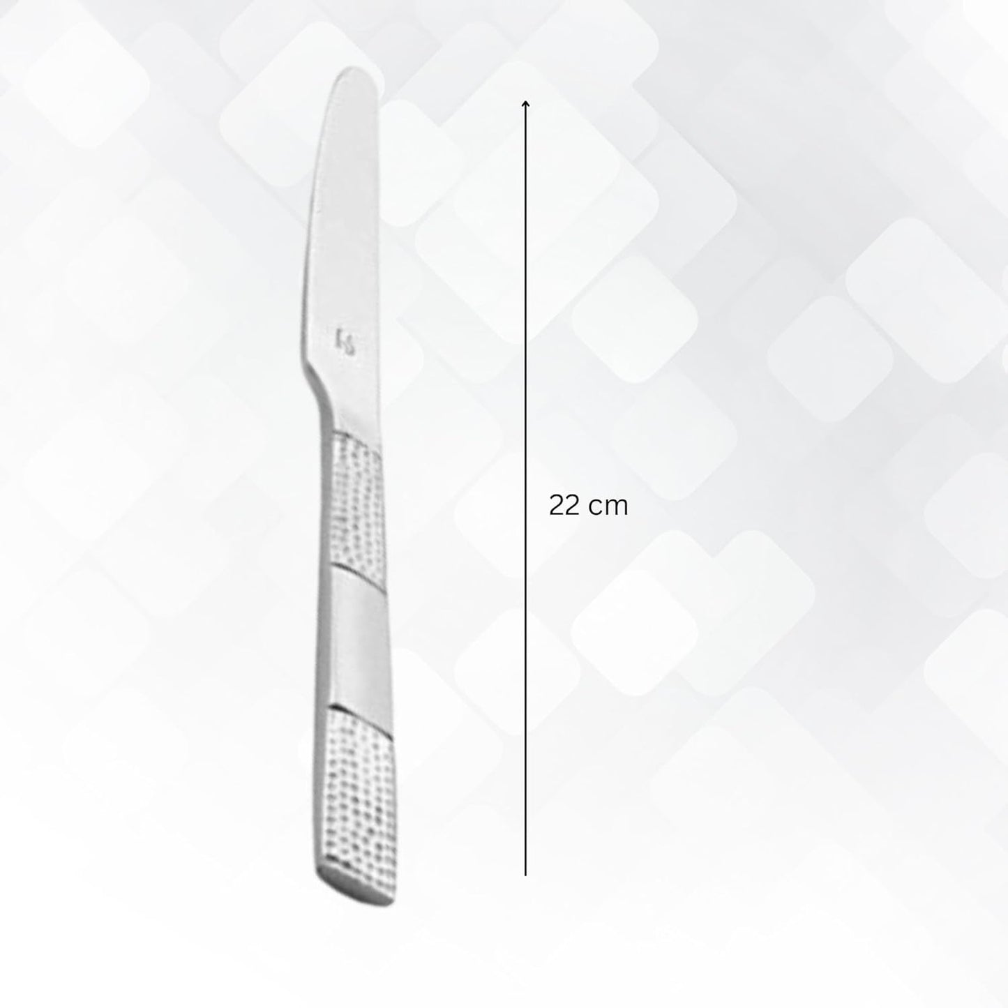 FNS Zest Dinner Knife Hammered Finish with a sleek design measuring 22 cm for elegant dining