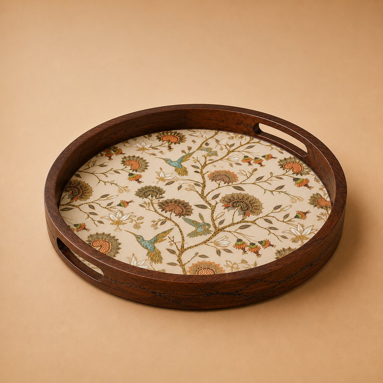 Gardenia Wooden Serving Tray, Round - Hero