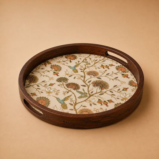 Gardenia Wooden Serving Tray, Round - Hero