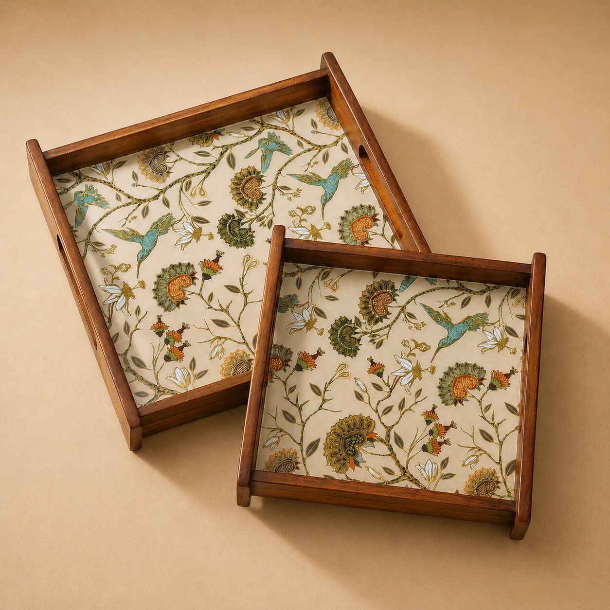 Gardenia Wooden Serving Tray, Set of 2, Square - Hero