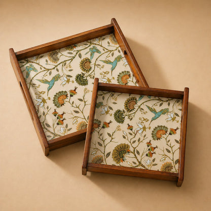 Gardenia Wooden Serving Tray, Set of 2, Square - Hero