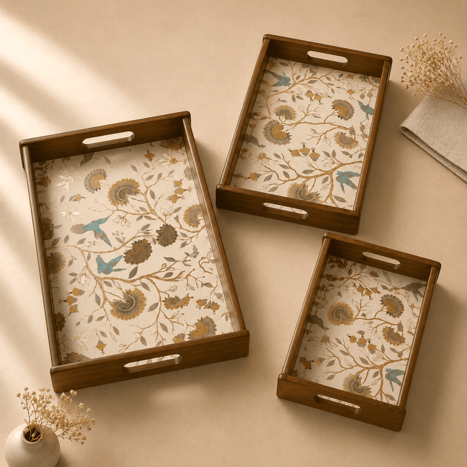 Gardenia Wooden Serving Tray, Set of 3, Premium Teak Wood