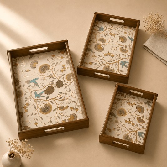 Gardenia Wooden Serving Tray, Set of 3, Premium Teak Wood