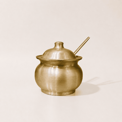 Kansa Oil / Ghee Loti with Lid & Spoon, Matte finish, 220 ml