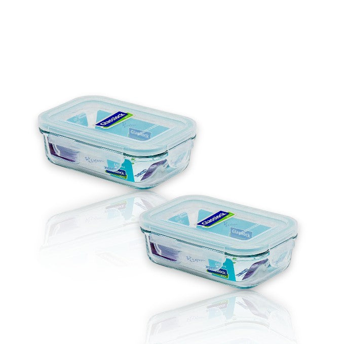 Set of two GlassLock food container rectangle 400ml with airtight lids for food storage