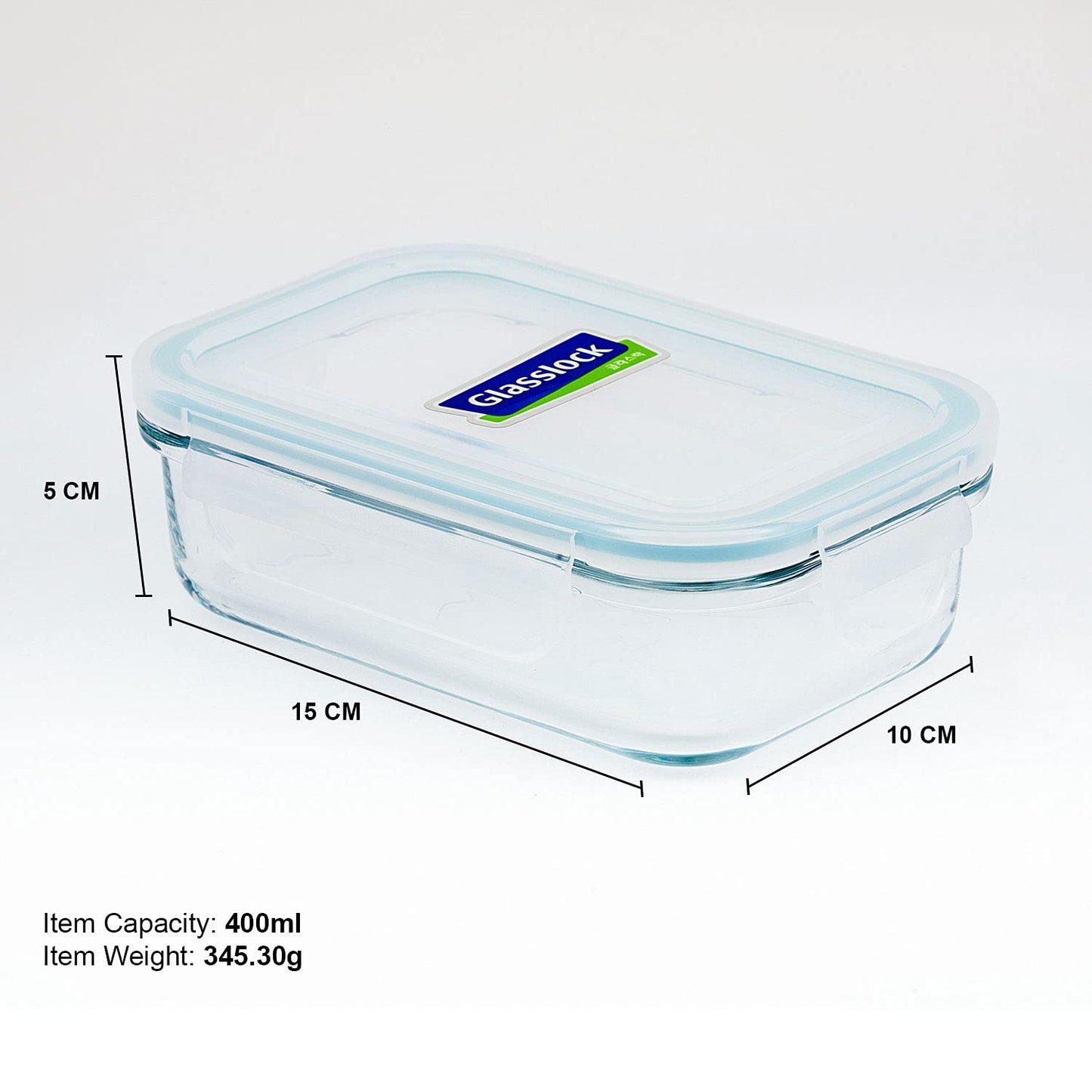 GlassLock food container rectangle 400ml with airtight lid for meal prep and storage