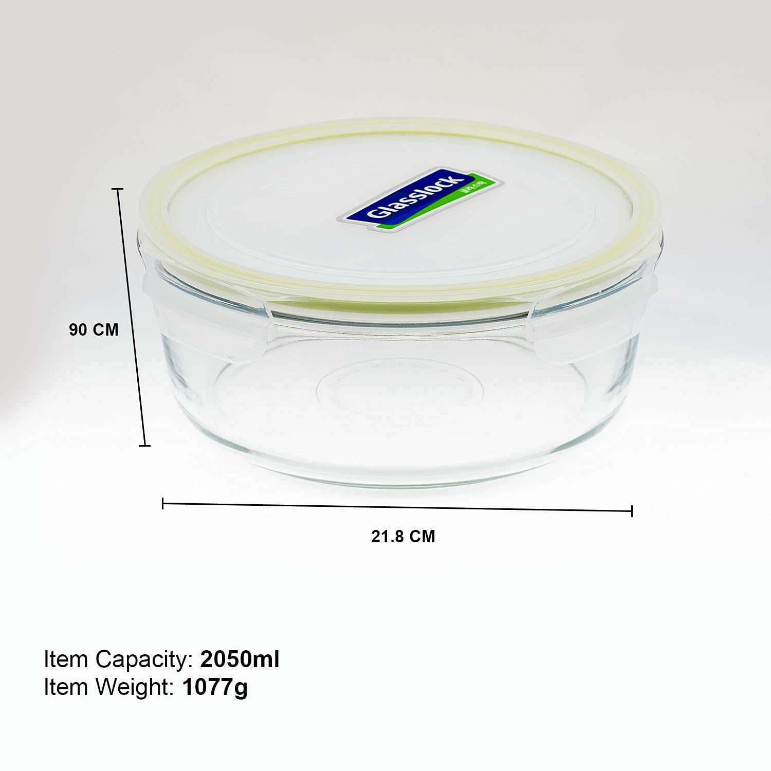 Glasslock Korea food container round 2050ml with airtight lid and clear glass design