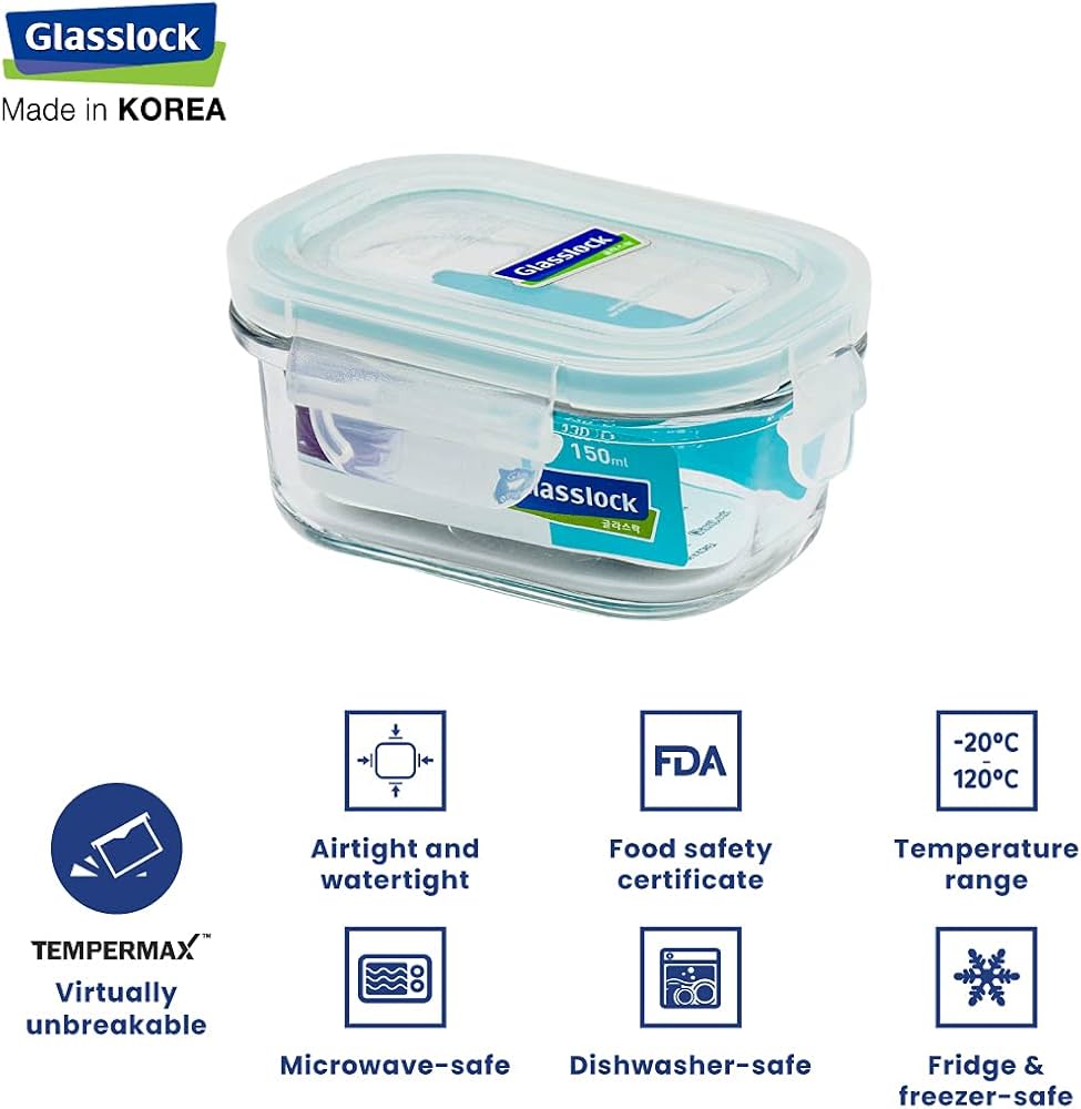 GlassLock Korea rectangle food container 710ml with airtight lid and dishwasher-safe design