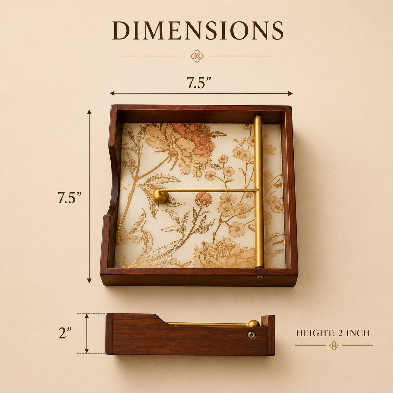 Golden Whisper Wooden Napkin Stand - Dimensions