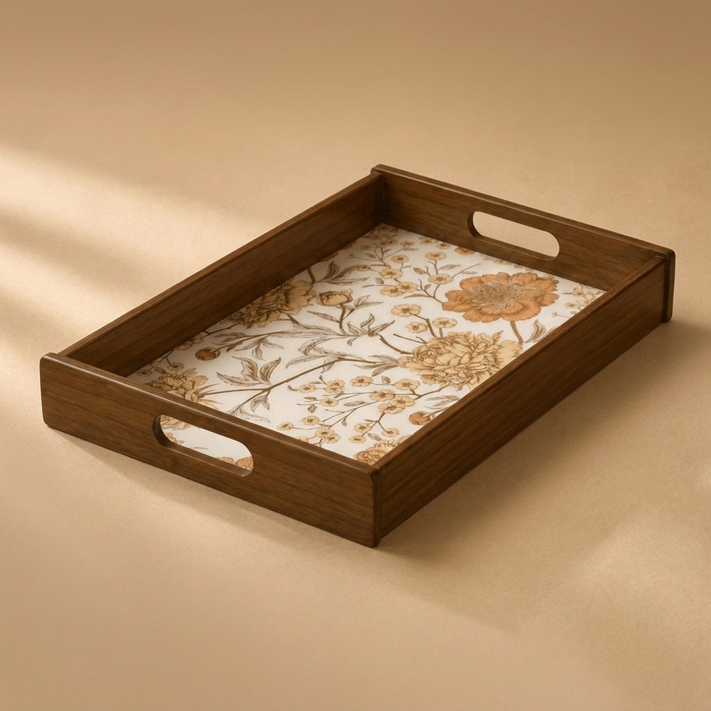 Golden Whisper Wooden Serving Tray, Large, Premium Teak Wood
