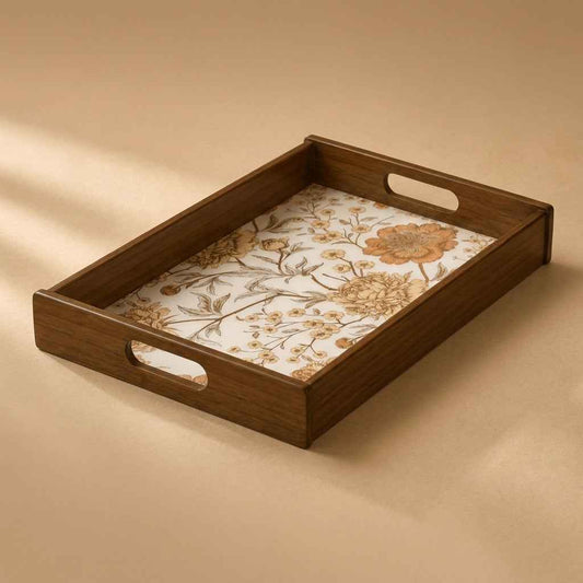 Golden Whisper Wooden Serving Tray, Large, Premium Teak Wood
