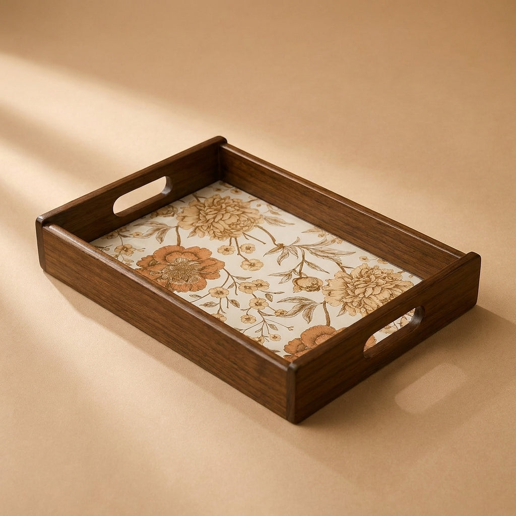 Golden Whisper Wooden Serving Tray, Medium, Premium Teak Wood