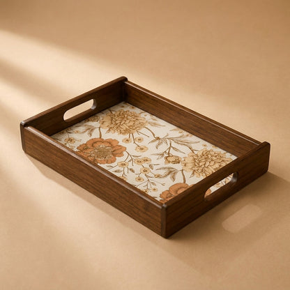 Golden Whisper Wooden Serving Tray, Medium, Premium Teak Wood