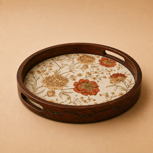 Golden Whisper Wooden Serving Tray, Round - Hero