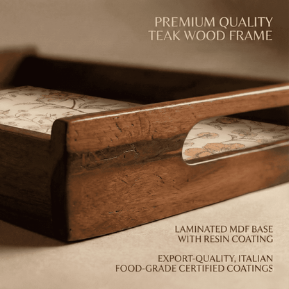 Golden Whisper Wooden Serving Tray Set of 2 Premium Teak Wood with laminated MDF base and resin coating