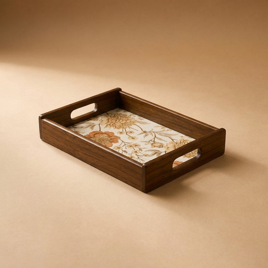Golden Whisper Wooden Serving Tray, Small, Premium Teak Wood