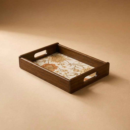Golden Whisper Wooden Serving Tray, Small, Premium Teak Wood