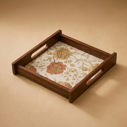 Golden Whisper Wooden Serving Tray, Small Square, Premium Teak Wood