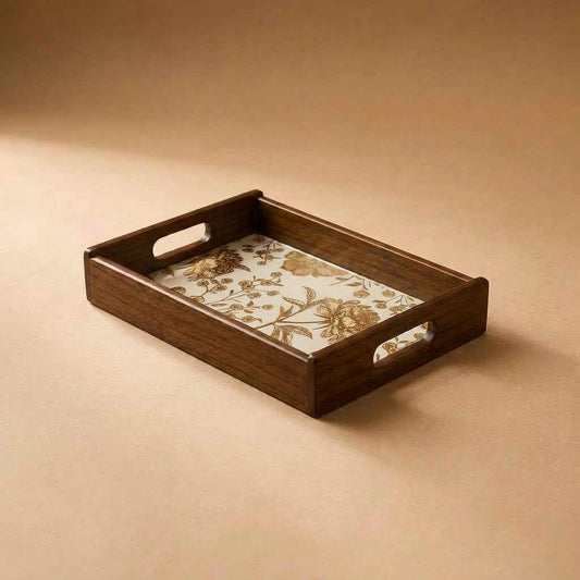 Golden Whisper Wooden Serving Tray, Small, Premium Teak Wood