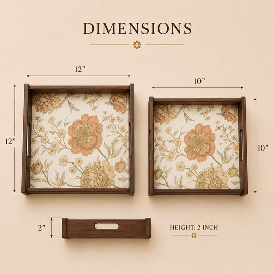 Golden Whisper Wooden Serving Tray, Set of 2, Square - Dimensions