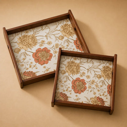 Golden Whisper Wooden Serving Tray, Set of 2, Square - Hero