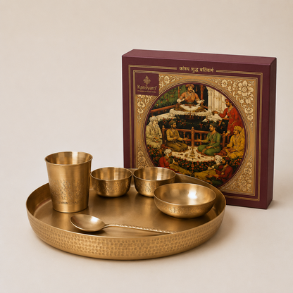 Kansa Thali Set Hammered,  6 pcs, with Gift Box