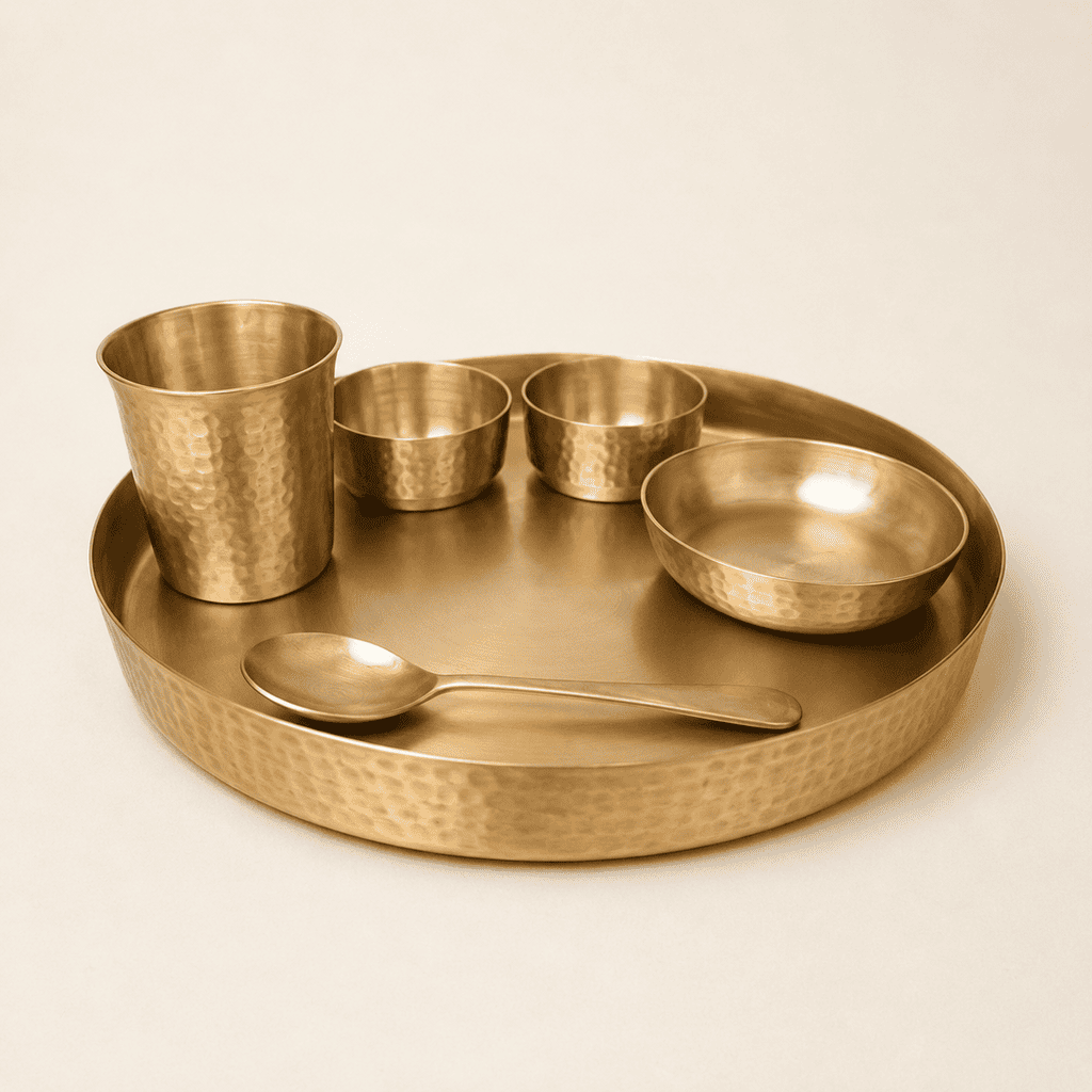 Kansa Thali Set Hammered,  6 pcs, with Gift Box