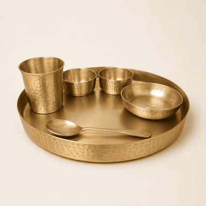 Kansa Thali Set Hammered,  6 pcs, with Gift Box