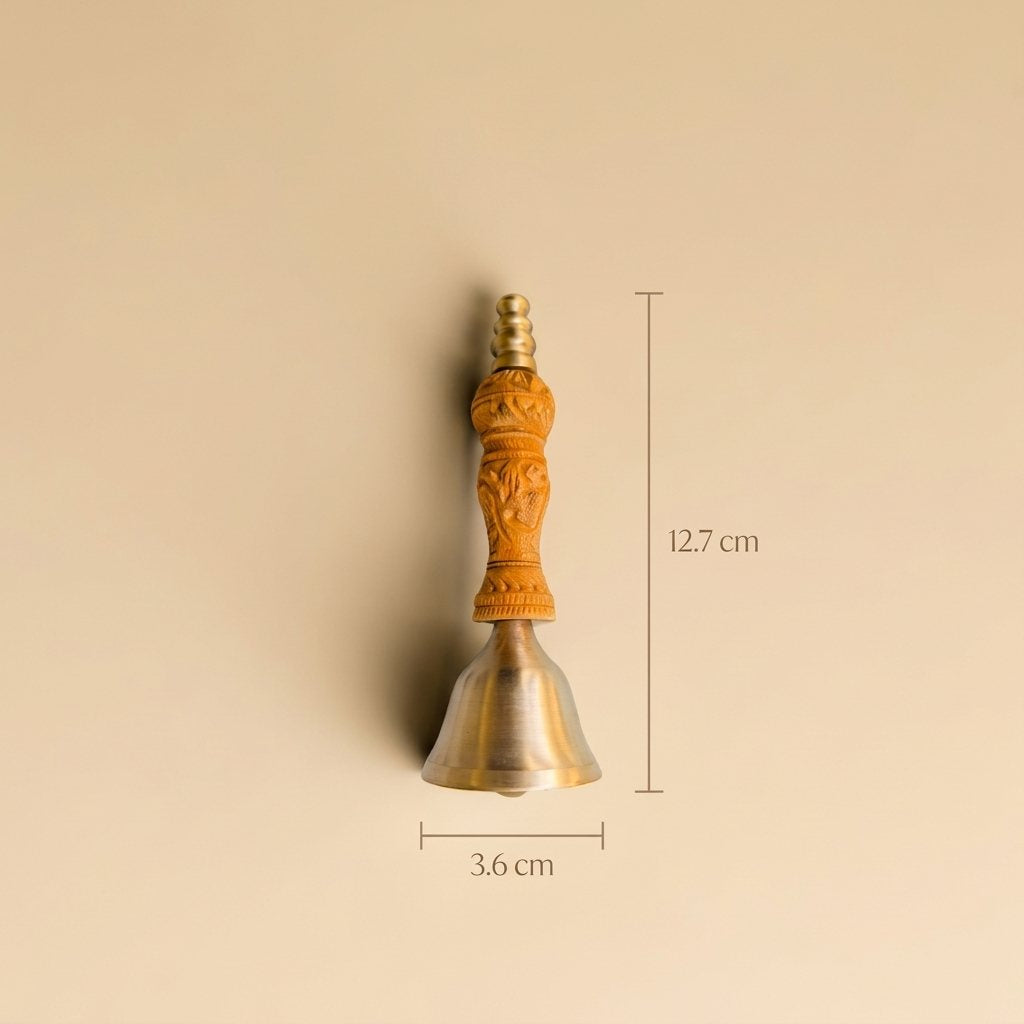 Kansa Pooja Ghanti 5 inch hand bell size chart - 12.7 cm height, 3.6 cm diameter