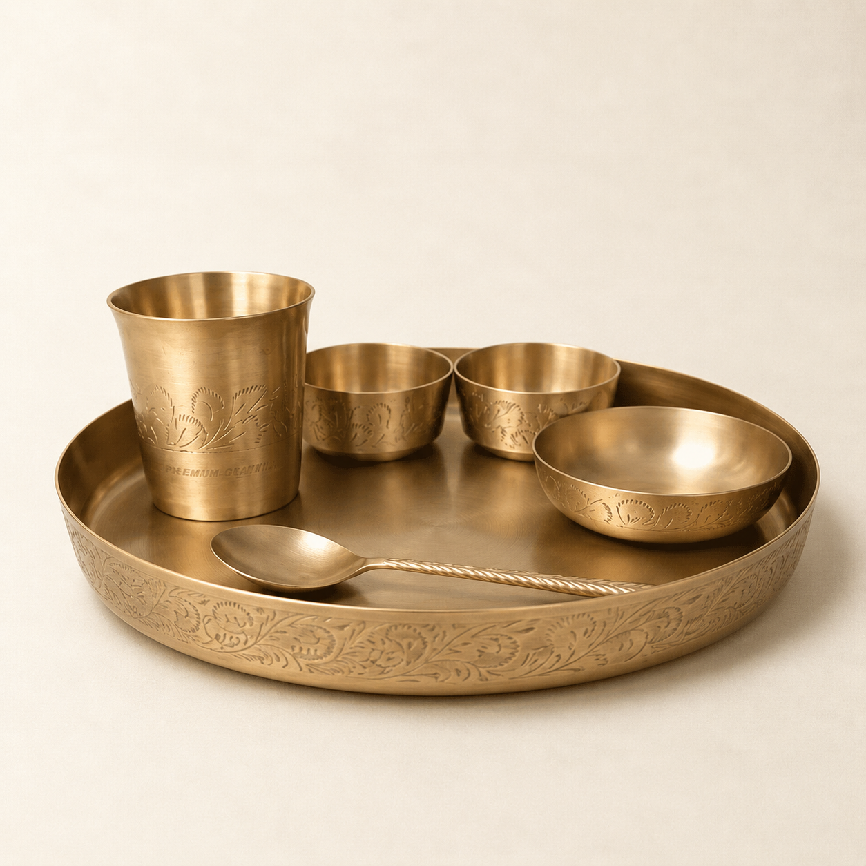 Kansa Thali Set Hand Carved,  6 pcs, with GIft Box