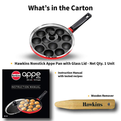 Hawkins Nonstick Appe Pan with Glass Lid, 22cm, 12 Cups Pan