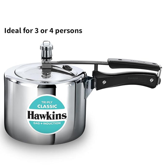 Hawkins Tri-ply Stainless Steel Pressure Cooker, 3L ,Tall, Silver Pressure Cooker
